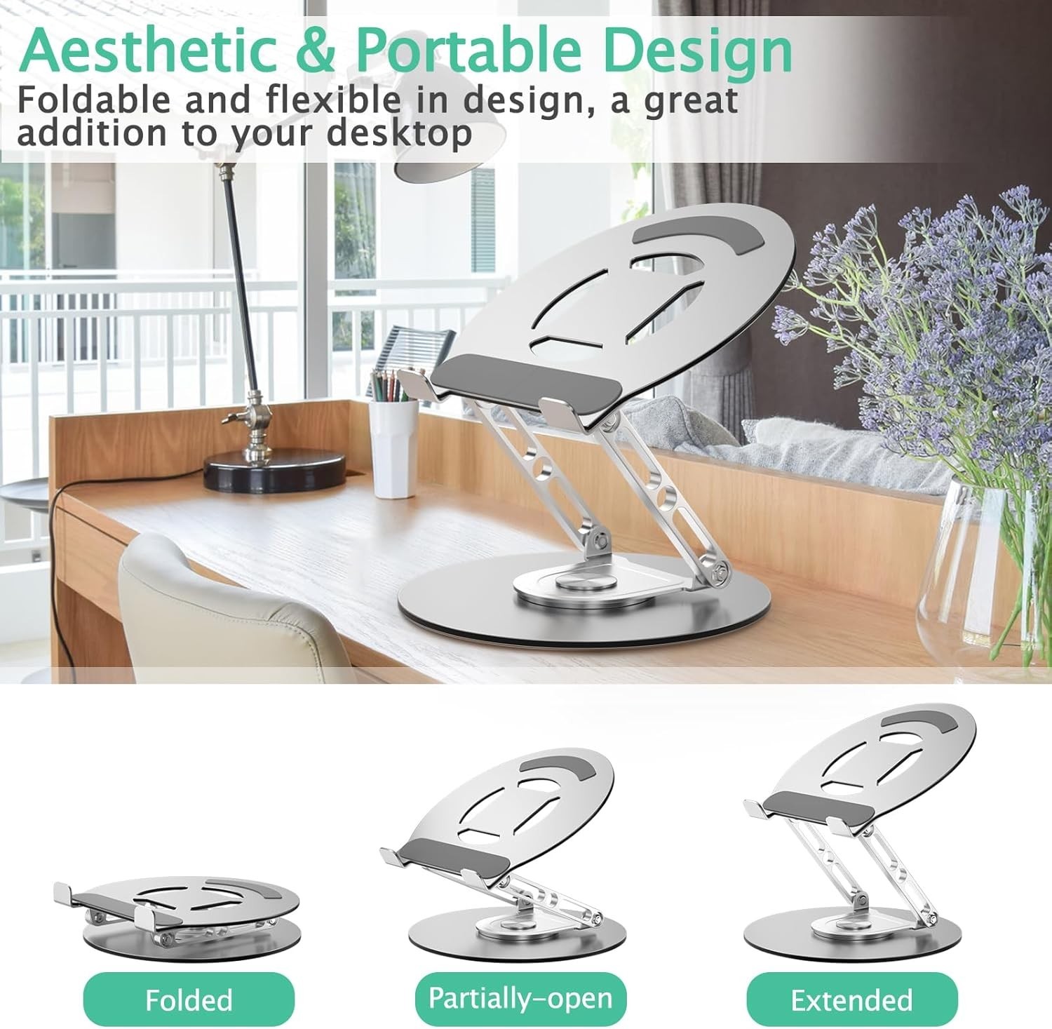 Laptop Stand for Desk Adjustable Computer Stand with 360 Rotating Base Ergono…