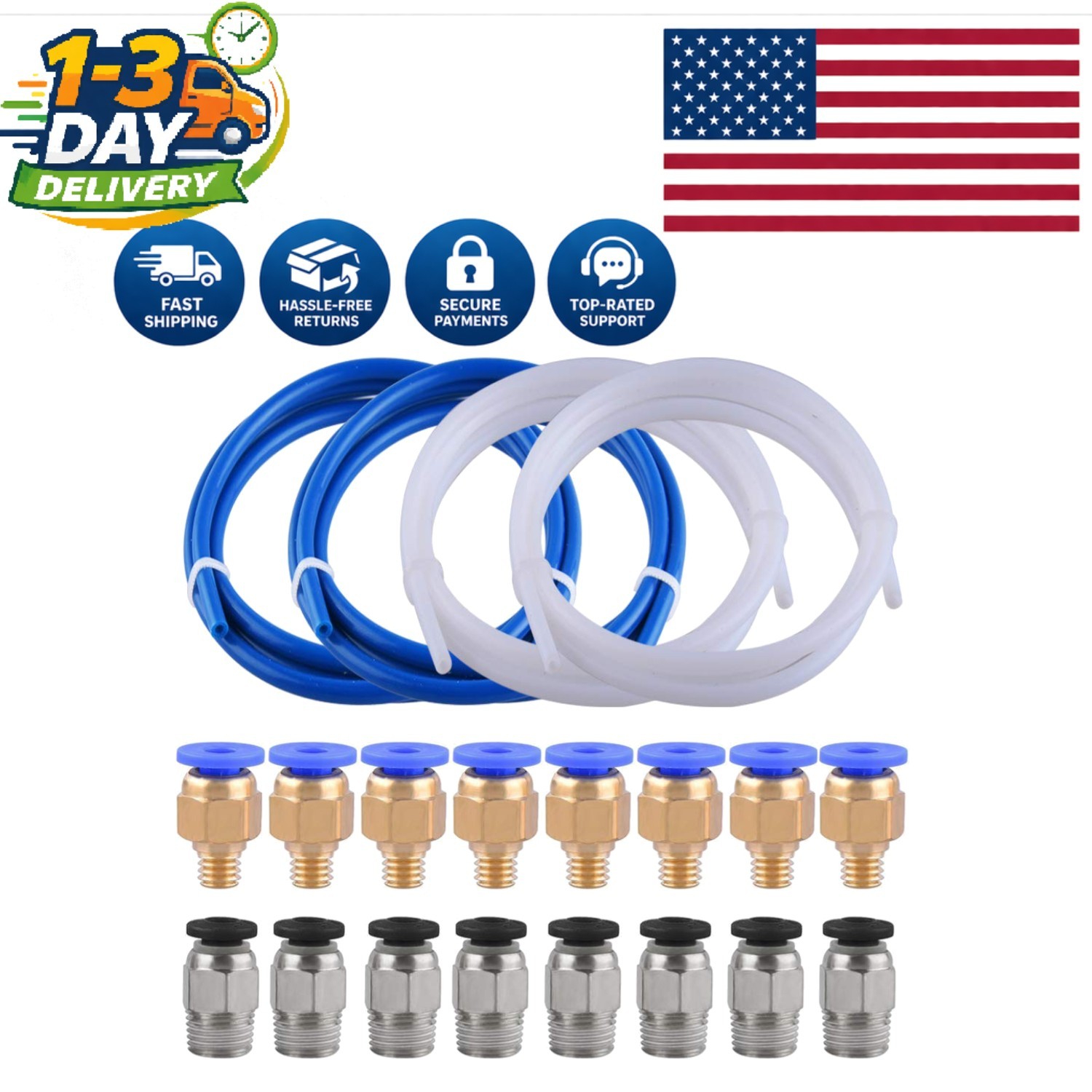 High-Temperature Resistant PTFE Tubing & Fitting Set for Advanced 3D Printing