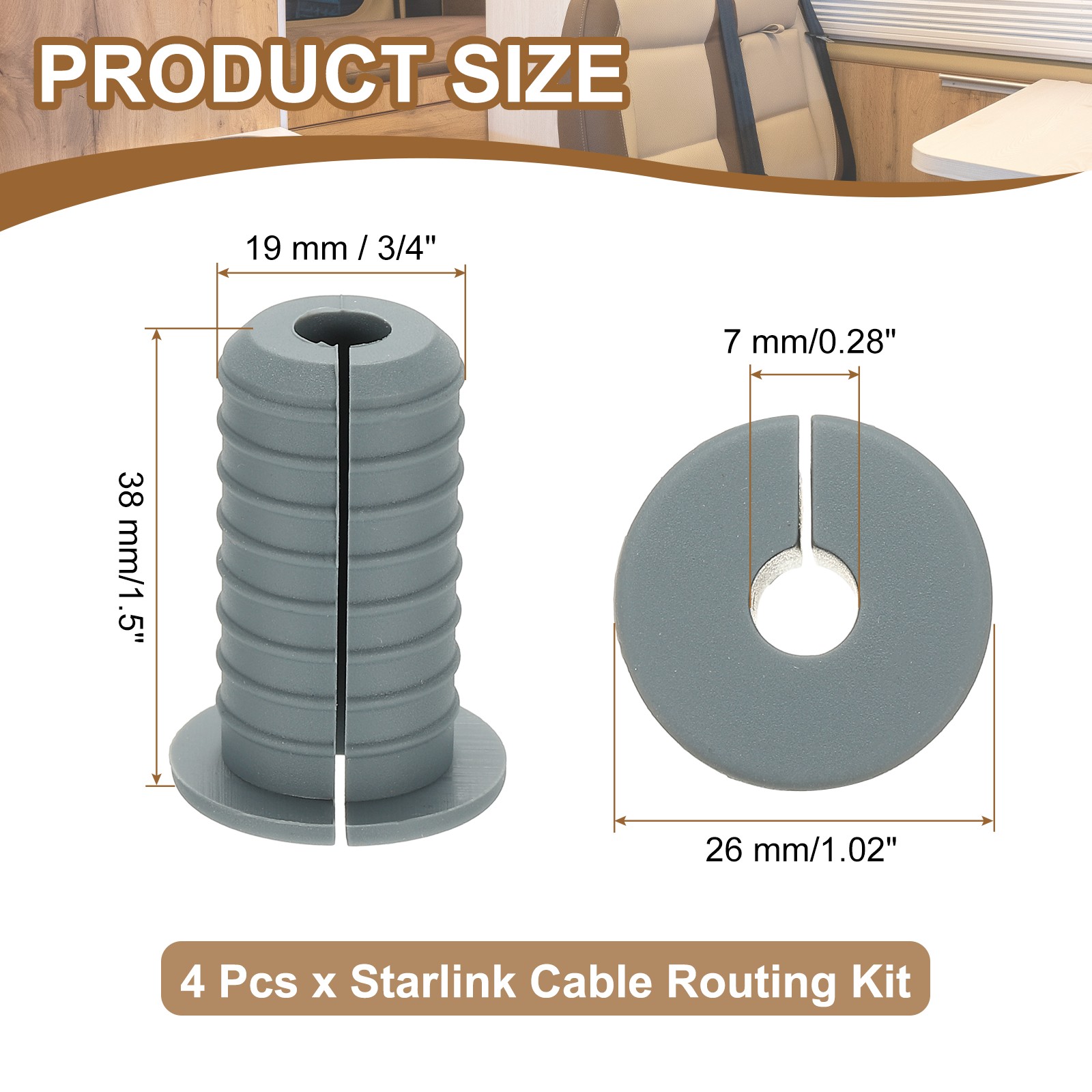 4 Pcs 3/4″ Wall Grommet Cable Routing Kit for 0.28″ (7mm) Hole Gray