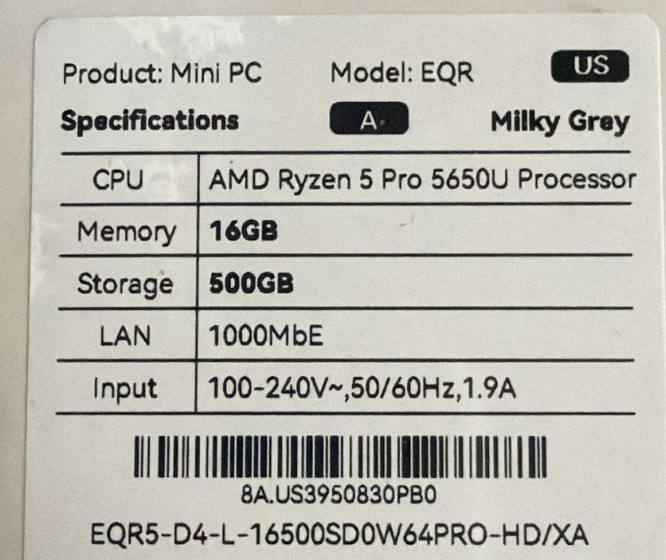 NEW Beelink EQR5 Ryzen 5 Pro 5650U 16GB 500GB Mini Desktop Computer Windows Pro