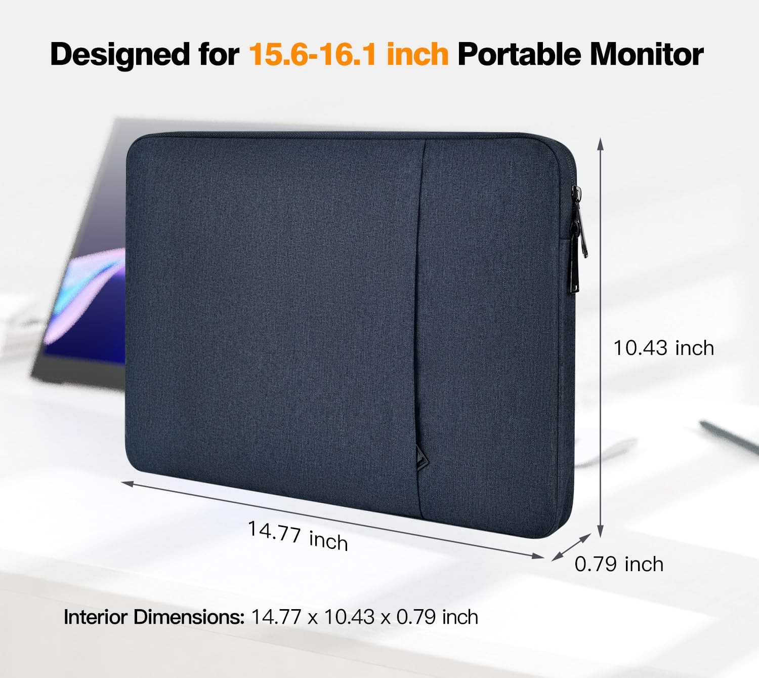 CaseBuy Portable Monitor Sleeve 15.6-16.1 Inch, Navy Blue, Padded