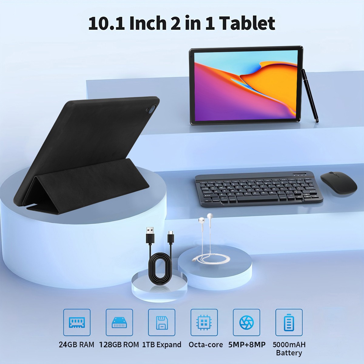 AEEZO 10.1 inch Android 15 Tablets Octa-Core 24+128GB 5G/2.4G WIFI Dual Camera