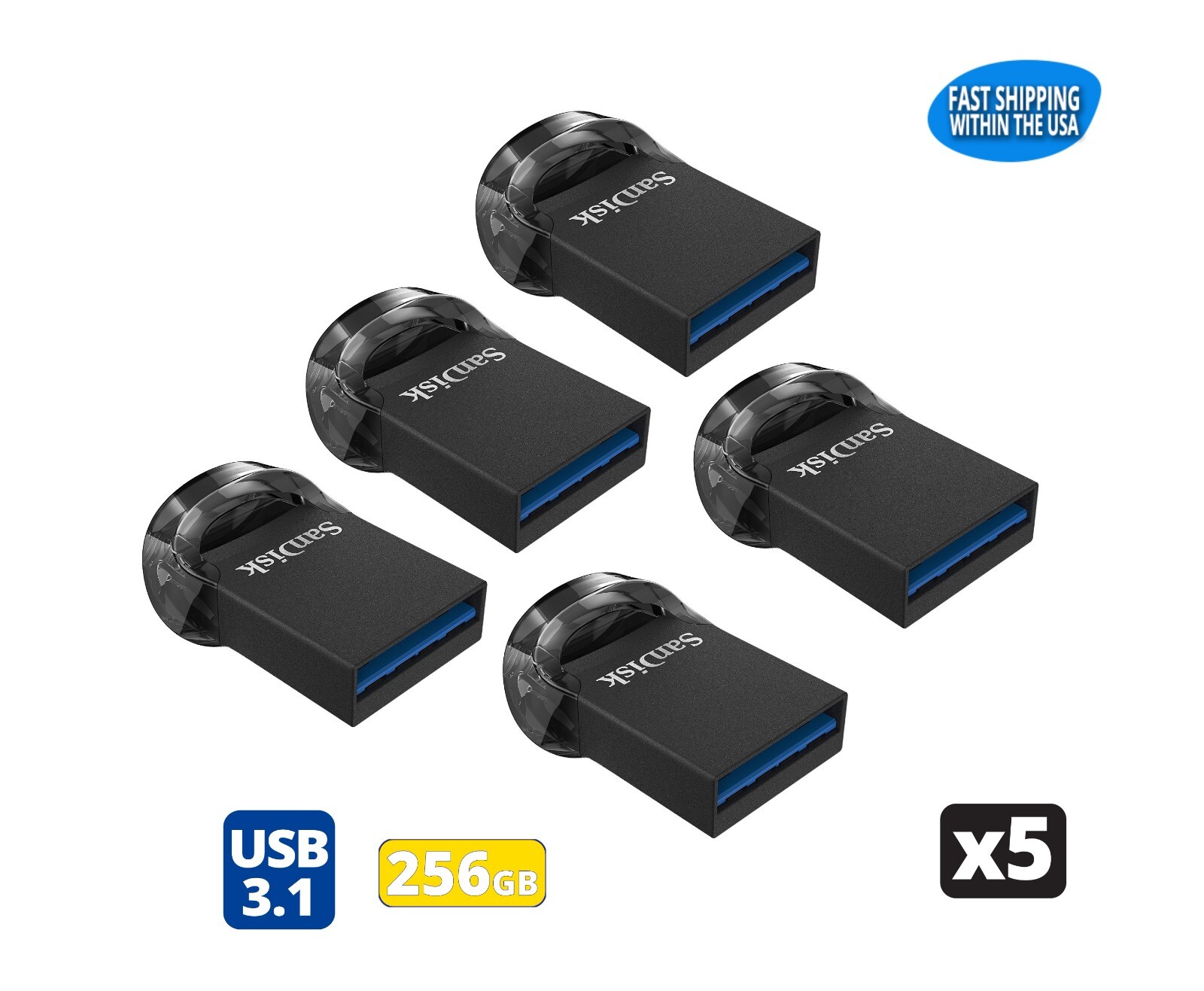 Sandisk Ultra Fit 256GB USB 3.0 / 3.1 Flash Drive Thumb Drive Pen Drive (5 Pack)