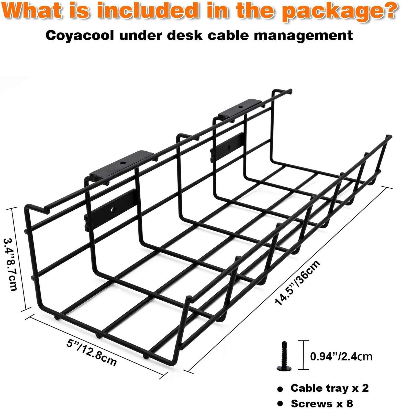 Cable Management Tray Metal Wire Under Desk Organizer 14.5 Inches Black Office