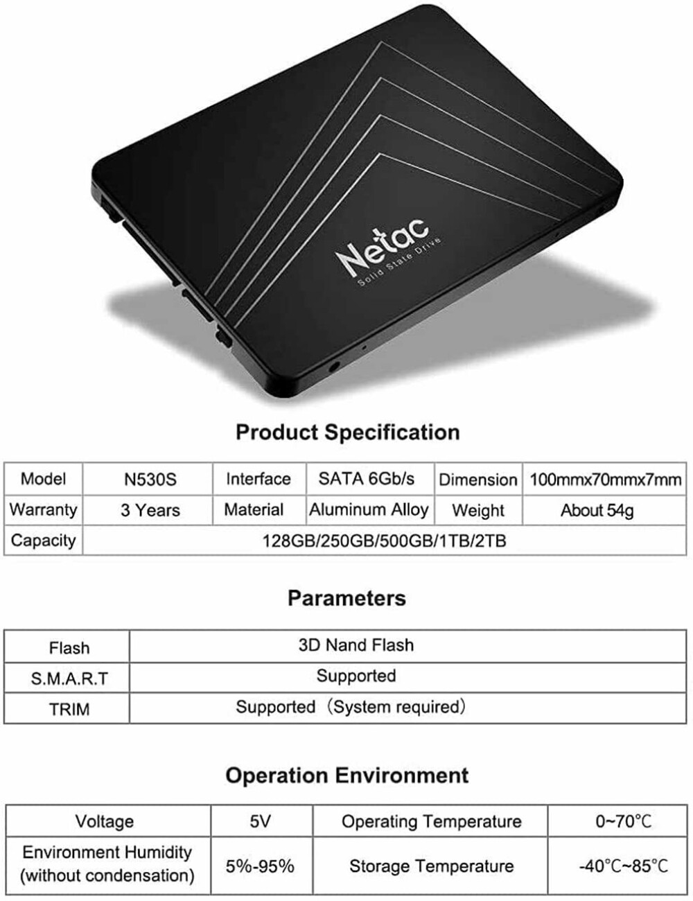 Netac N530S 120GB SSD 2.5″ SATA III 6GB/s Internal Solid State Drive For PC/MAC