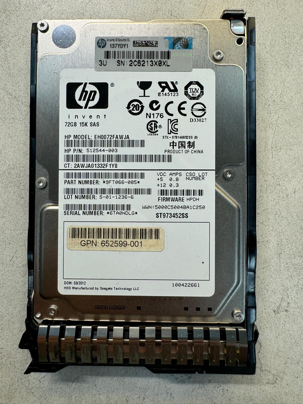 HP 512544-003 EH0072FAWJA 72GB 15K RPM 16MB Cache 6 Gb/s SAS 2.5″ HDD