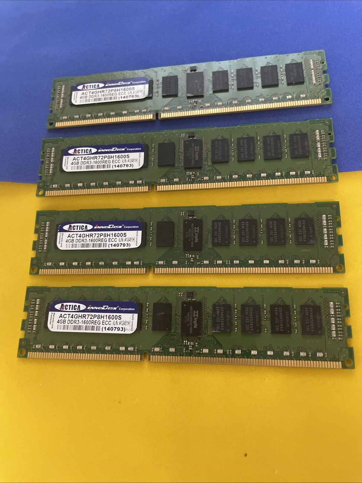 Lot of 4X 4GBX4 ACTICA ACT4GHR72P8H1600S DDR3-1600 REG ECC Server Memory.