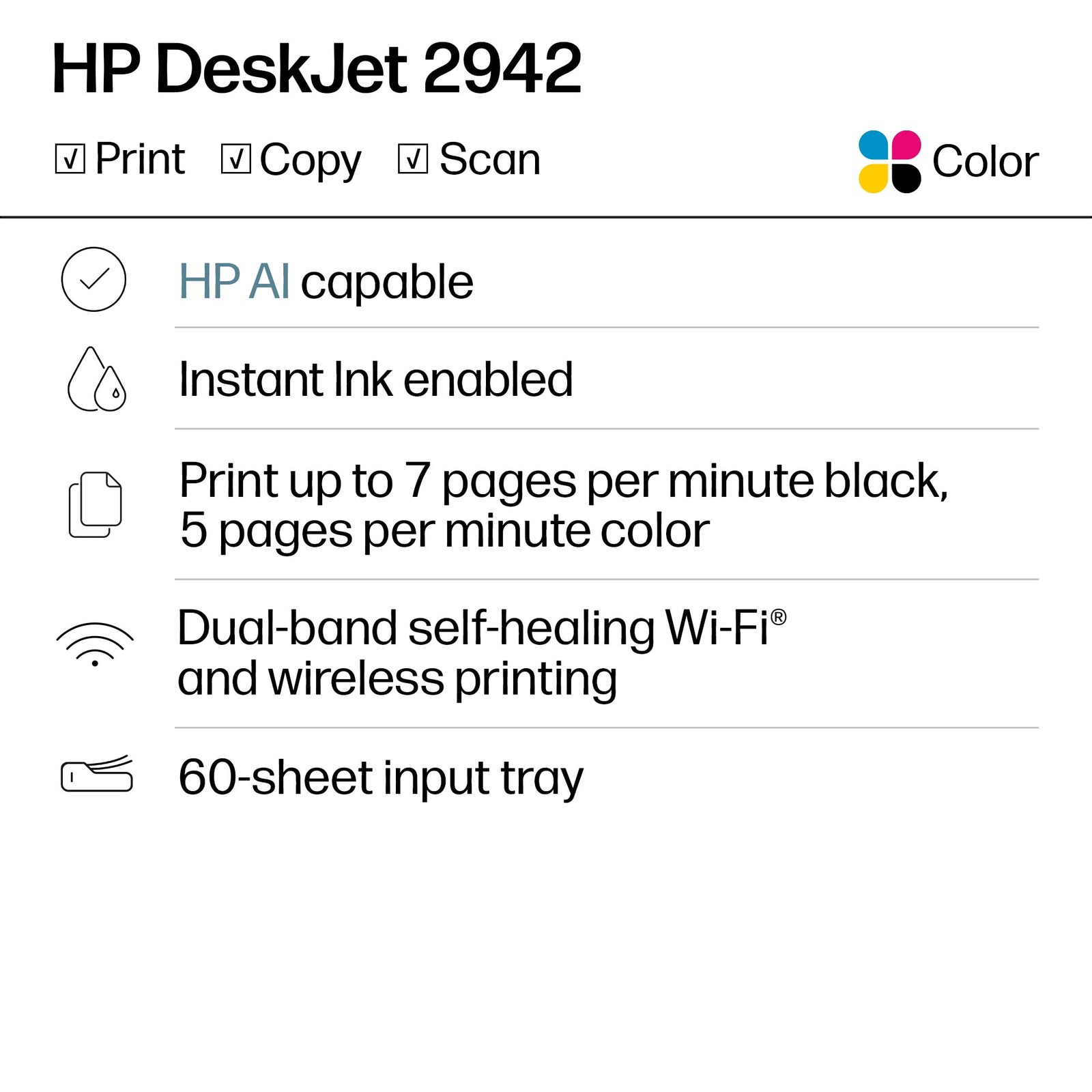 HP DeskJet 2942 Wireless All-in-One Printer, Bristol Blue