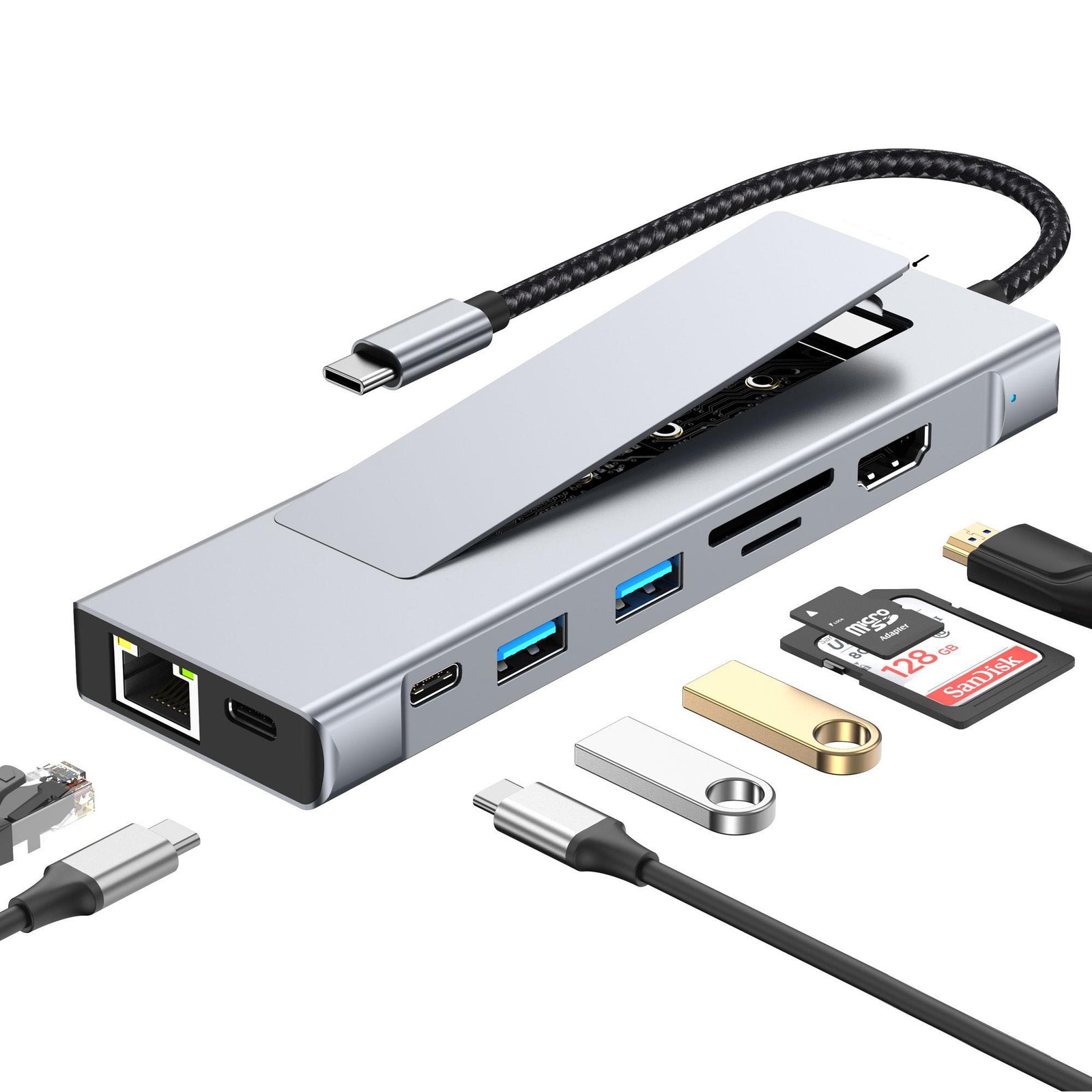 USB C Hub with M.2 NVMe SSD Enclosure 4K/60Hz PD Type-C USB 3.2 Ethernet SD/TF