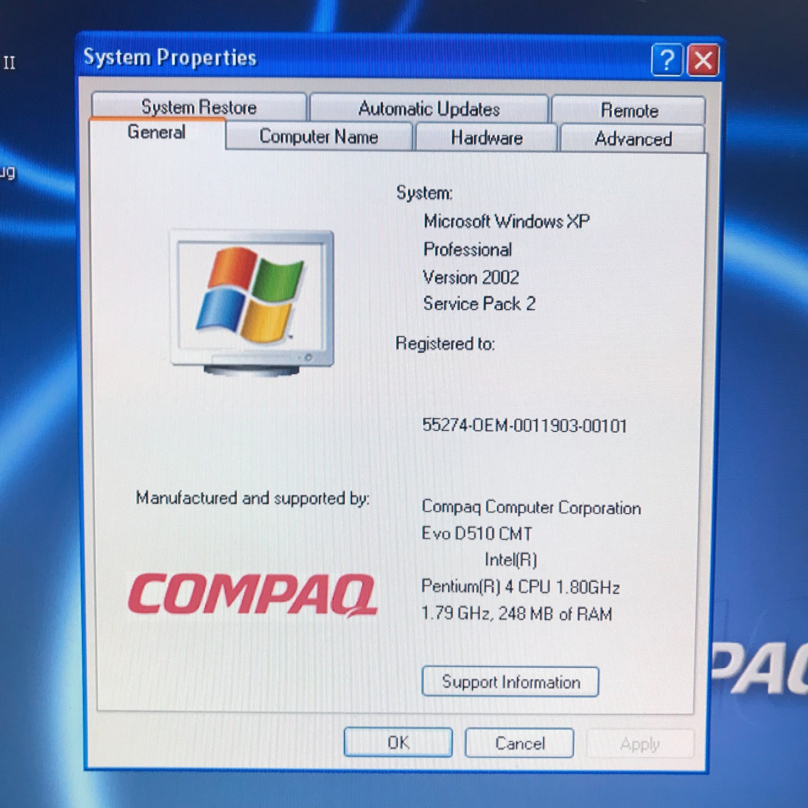 Compaq EVO ATX PC Retro Gaming Pentium 4 1.80GHz 256MB RAM (Windows XP Pro)