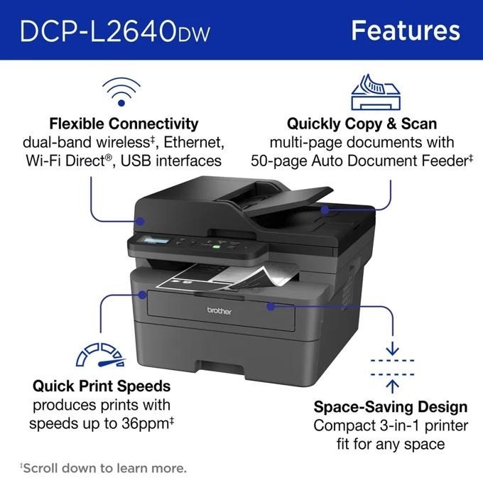 Brother DCP-L2640DW Wireless Monochrome Laser Printer Scanner Copier FREE SHIP