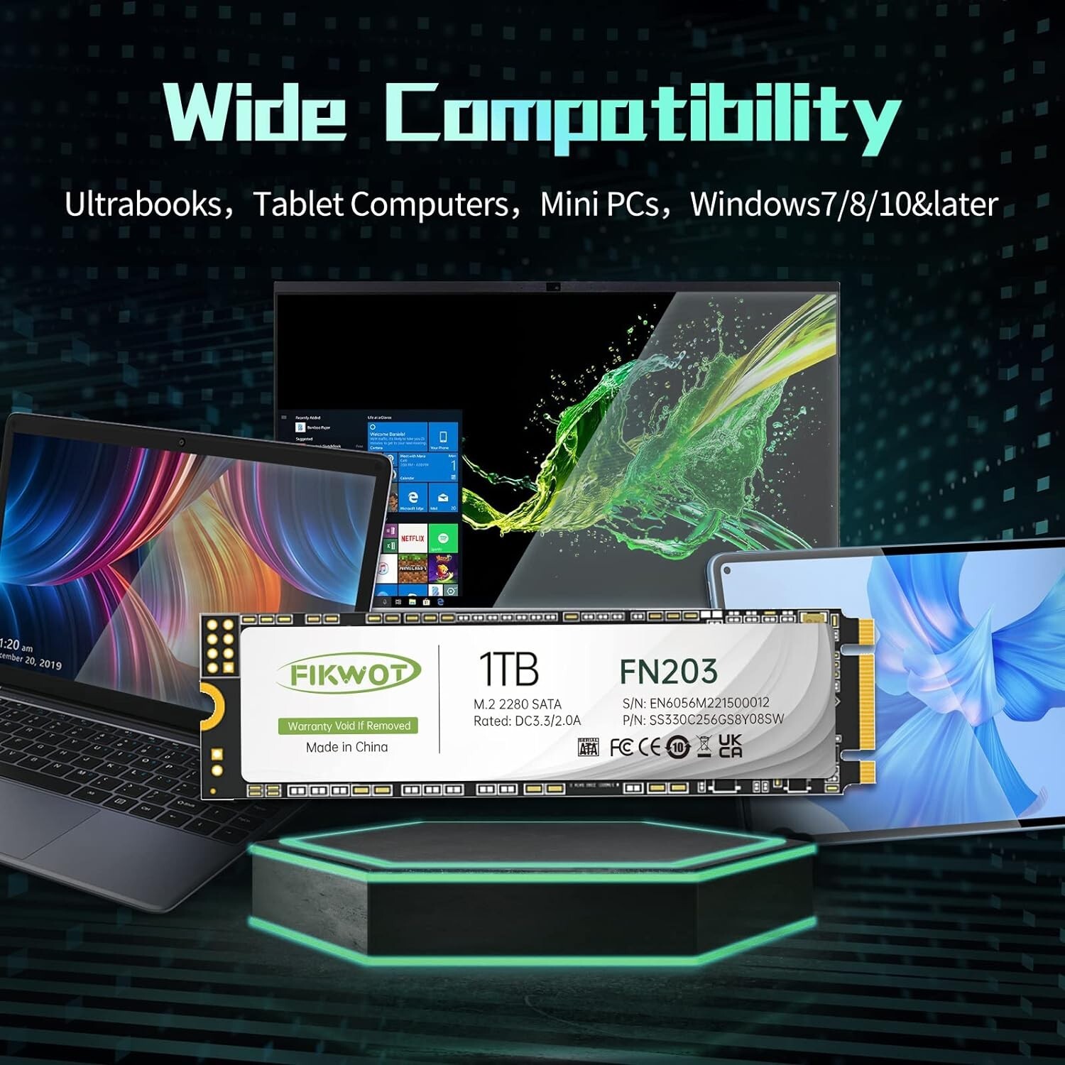 Fikwot M.2 SATA SSD 1TB B+M Key TLC Internal Solid State Drive NGFF 6Gbs 550MB/s
