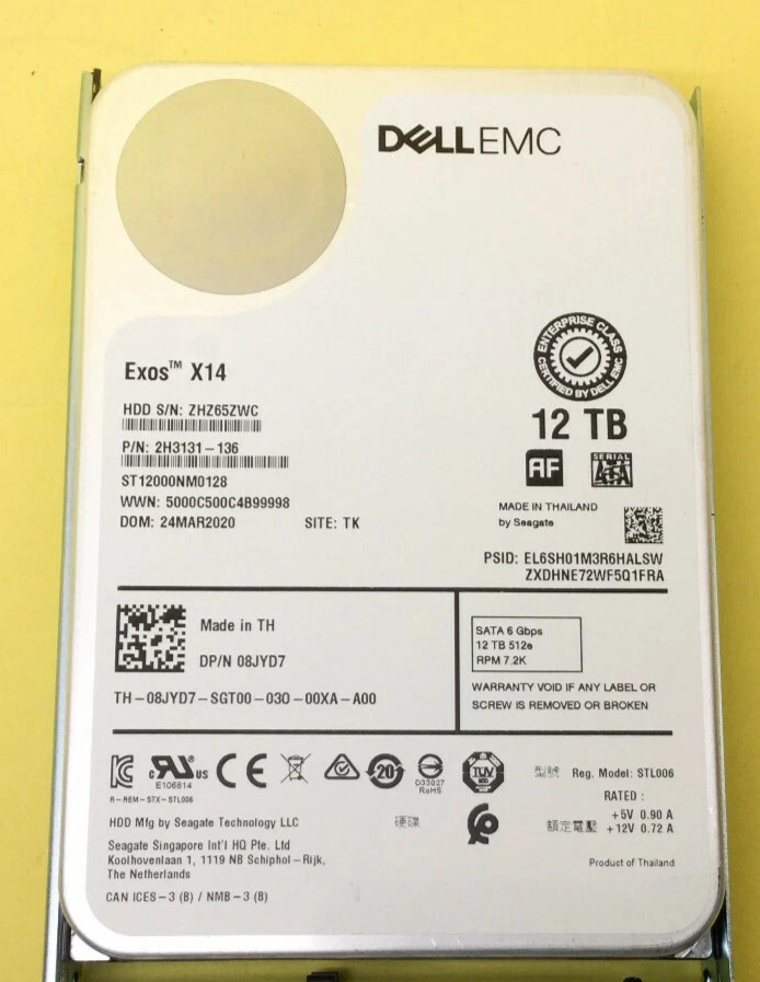 8JYD7 DELL EMC 12TB 7.2K SATA 6Gb/s 3.5″ 512e HDD 08JYD7 ST12000NM0128
