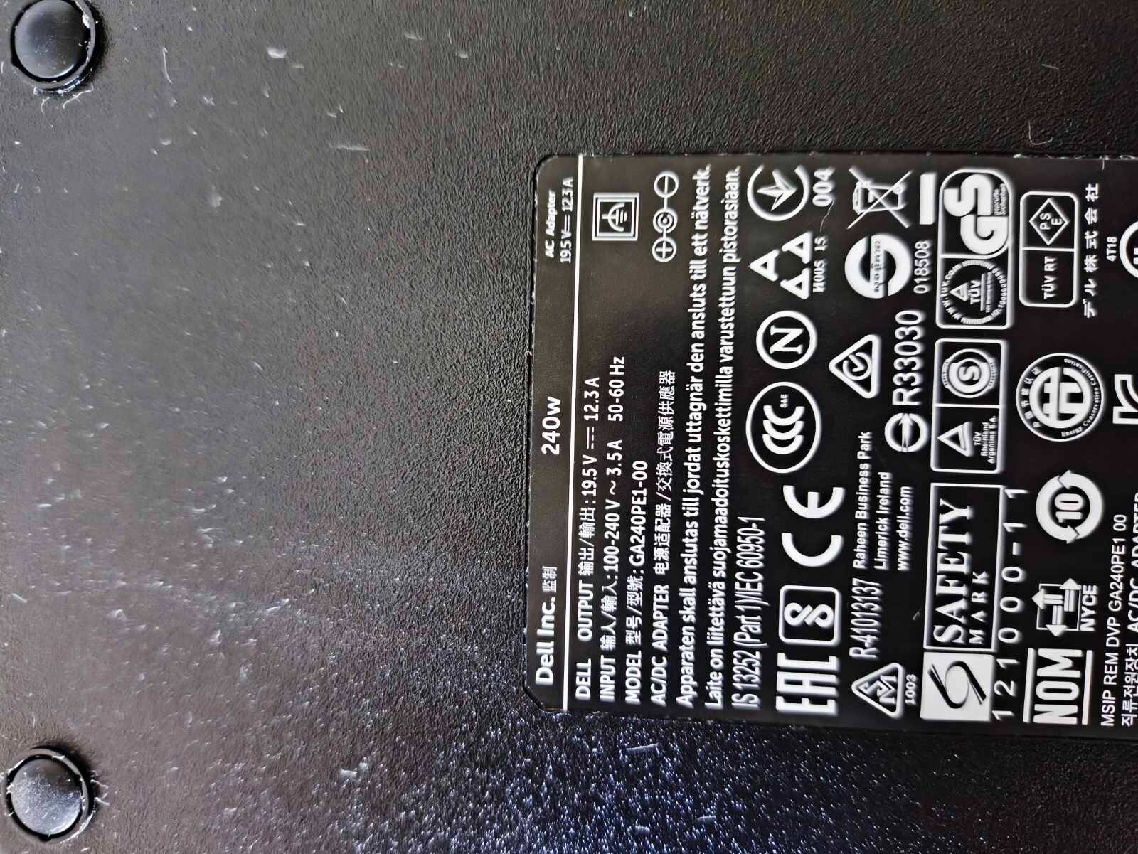 Dell Inc. 240W AC Adapter GA240PE1-00/LA240pm160 19.5V 12.3A