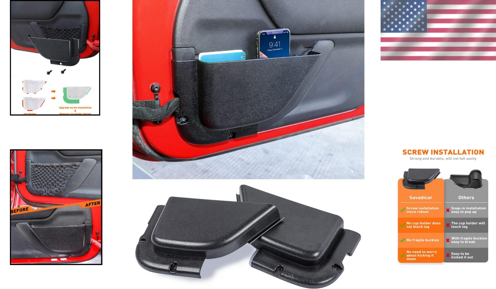 Durable ABS DP5 Front Door Storage Pockets for Jeep Wrangler JK/JKU 2011-2018