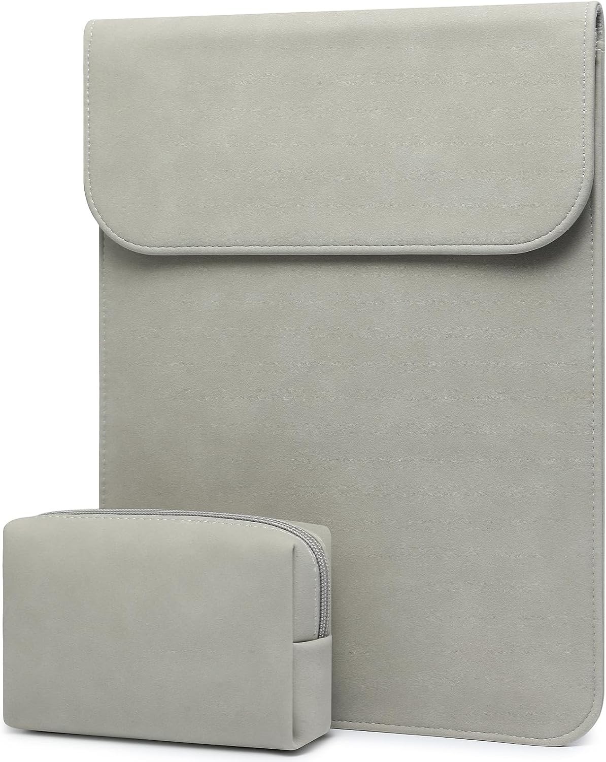Light Gray Faux Suede Laptop Sleeve Case for 13.3-14″ MacBook Pro & Air Laptops