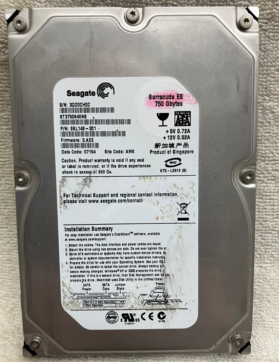 Seagate Barracuda ES 750GB ST3750640NS 3.5″ SATA Internal HDD – Tested
