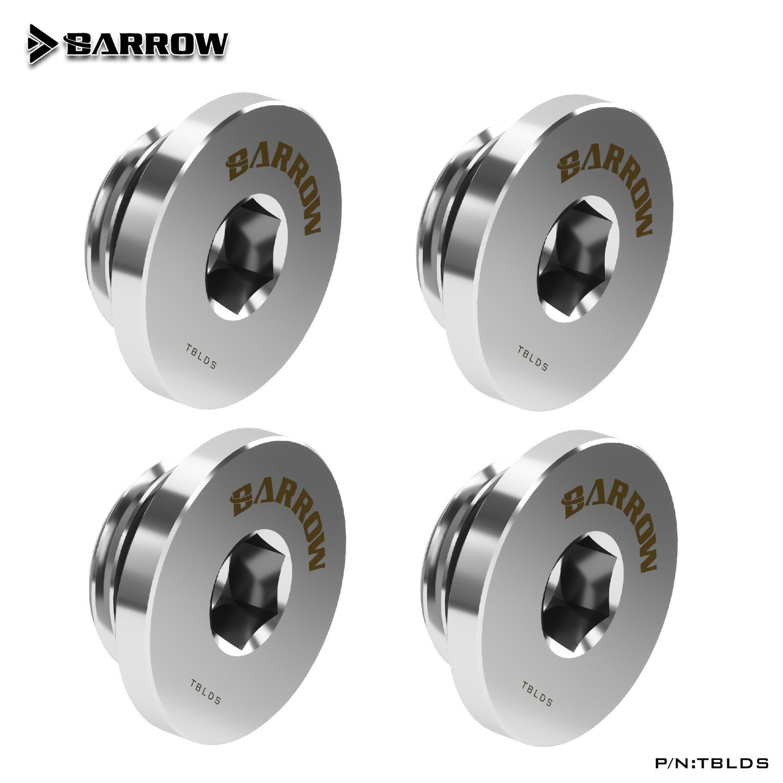 4 Pcs Barrow G1/4 Stop Plug Fitting Low Profile Internal Hex Socket TBLDS Silver