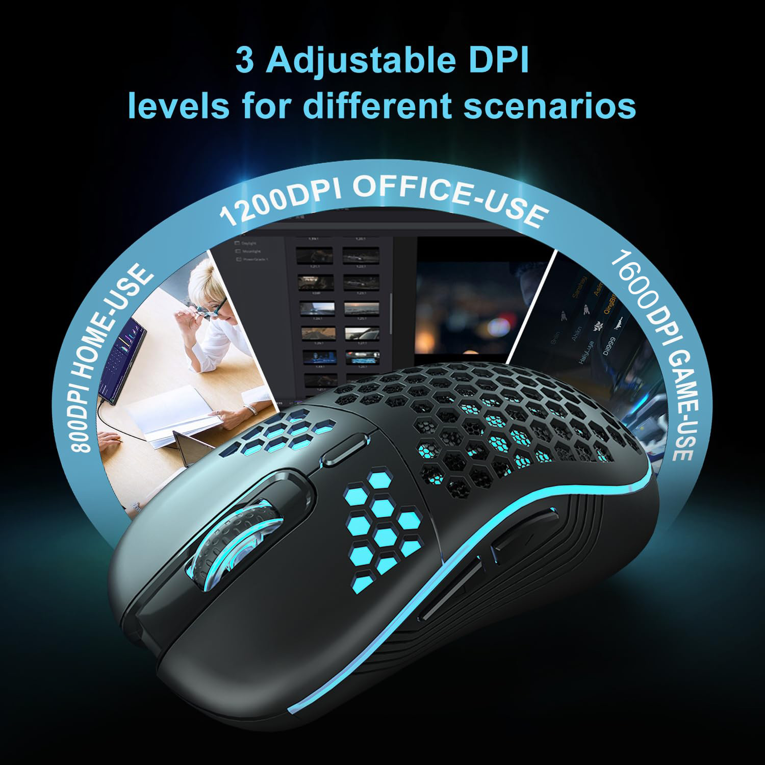 Wireless Mouse Gaming Rechargeable Optical Mouse Cordless 7 Color LED Backlit PC