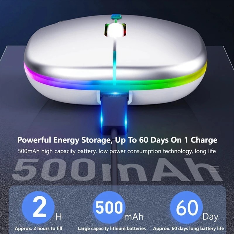 RGB Bluetooth Wireless Mouse Rechargeable Ergonomic USB for PC Laptop iPad