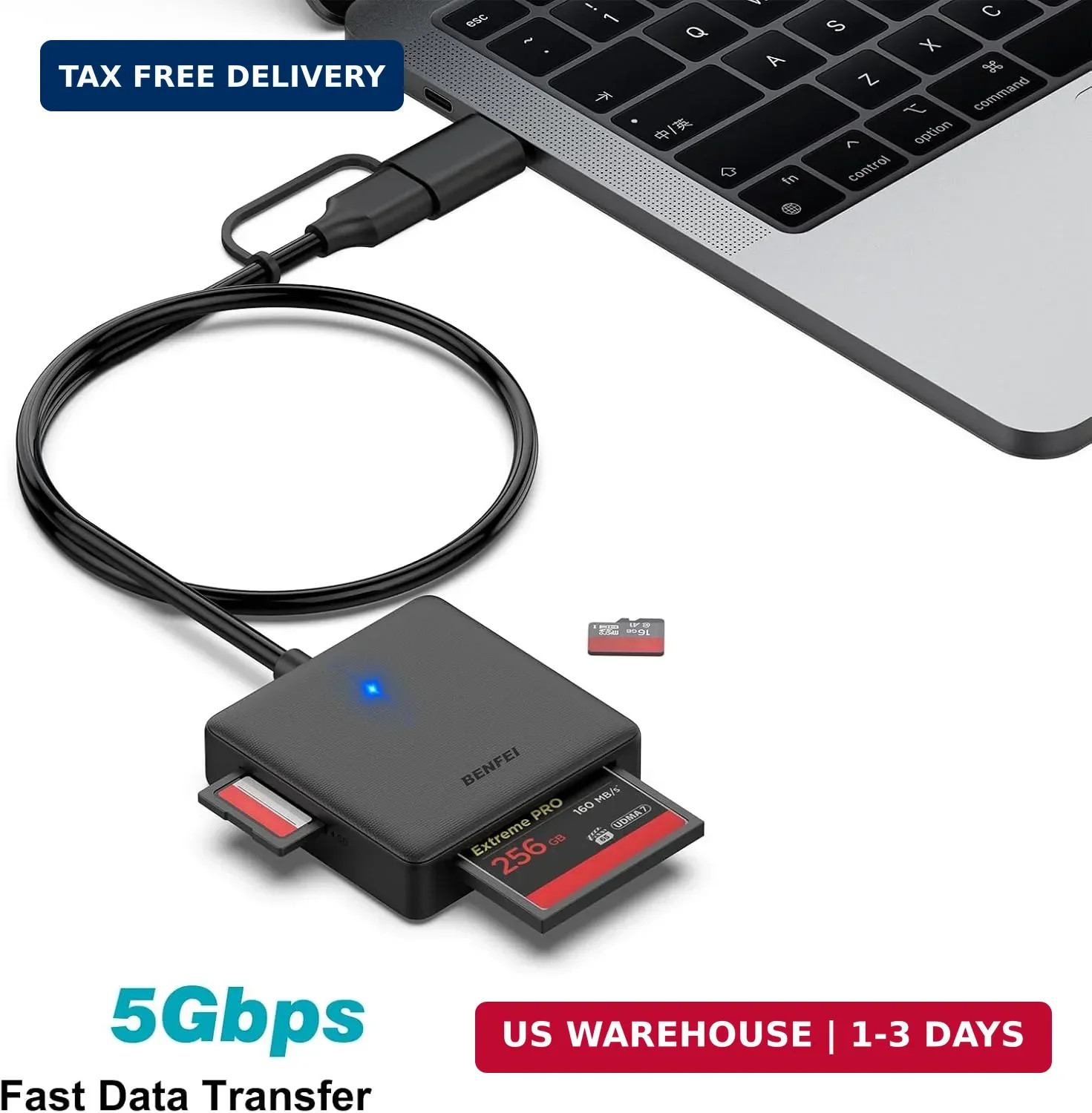 4-in-1 USB C & USB 3.0 SD/TF/CF/MS Card Reader for iPhone 15 MacBook Pro Air