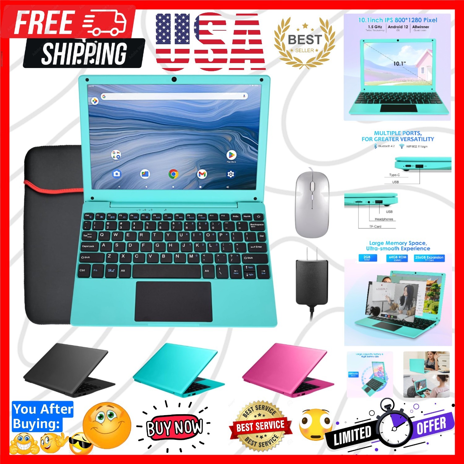 10.1 Inch Mini Netbook, Quad-Core Processor Laptop Computer, 2GB Memory 64GB …
