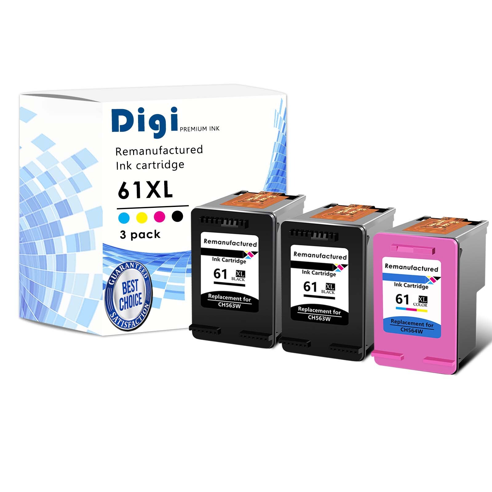 3PK Combo 61XL Black Color Ink Cartridge CH563WN CH564WN for HP Officejet 4630