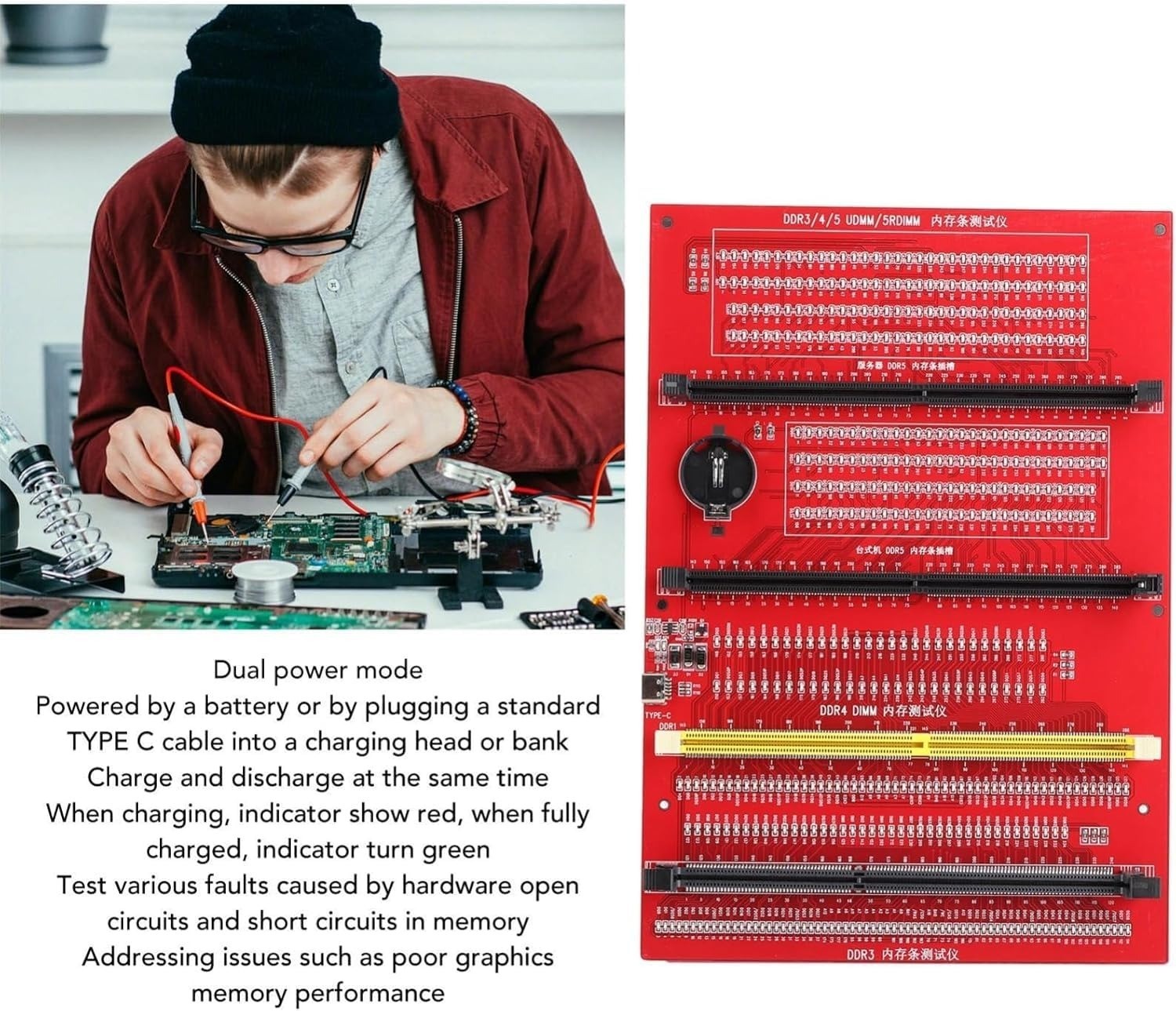 Universal 4-in-1 Memory Diagnostic Tester Card for DDR3 DDR4 DDR5