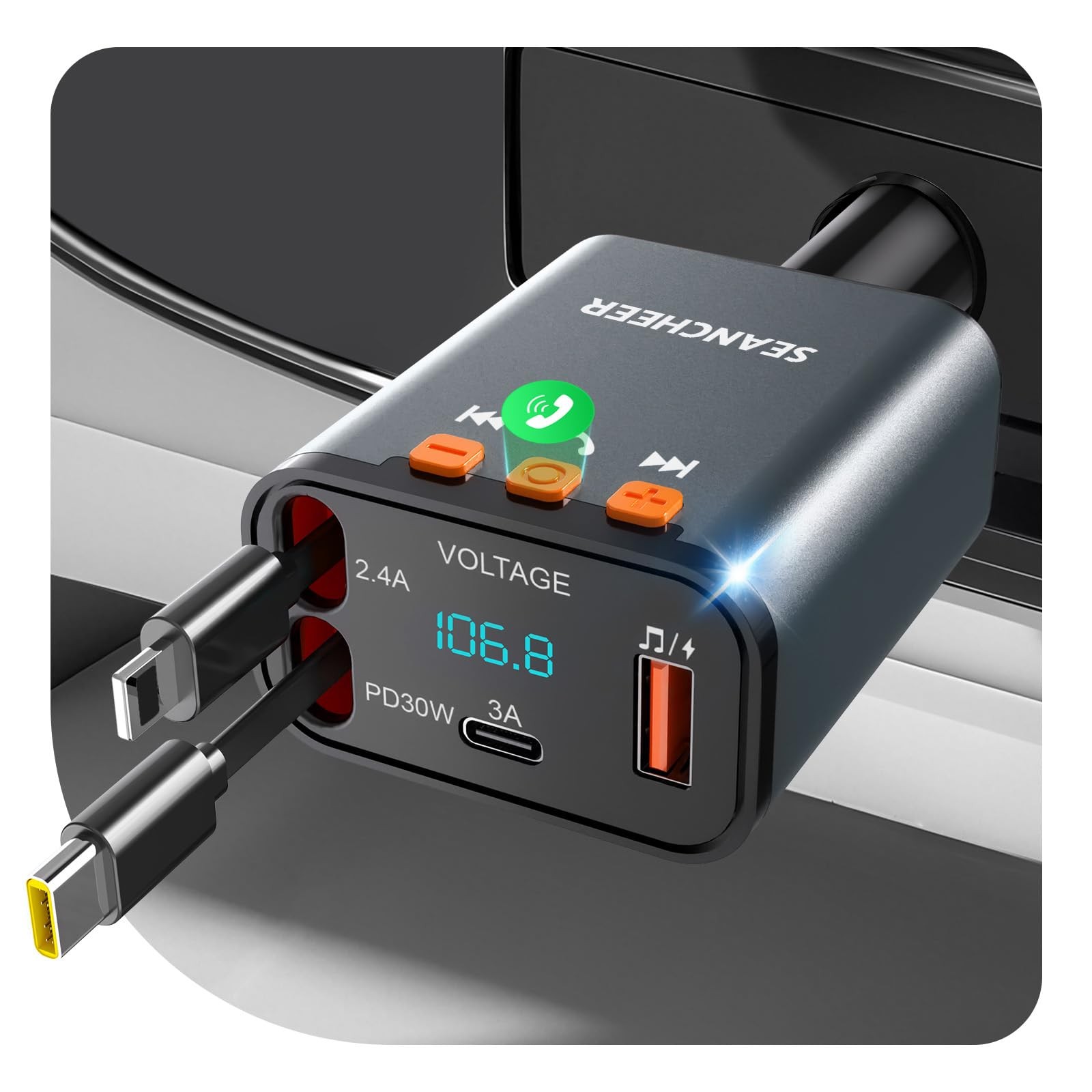 Car Bluetooth Adapter & Car Charger USB C, 69W Cigarette Lighter Adapter with…