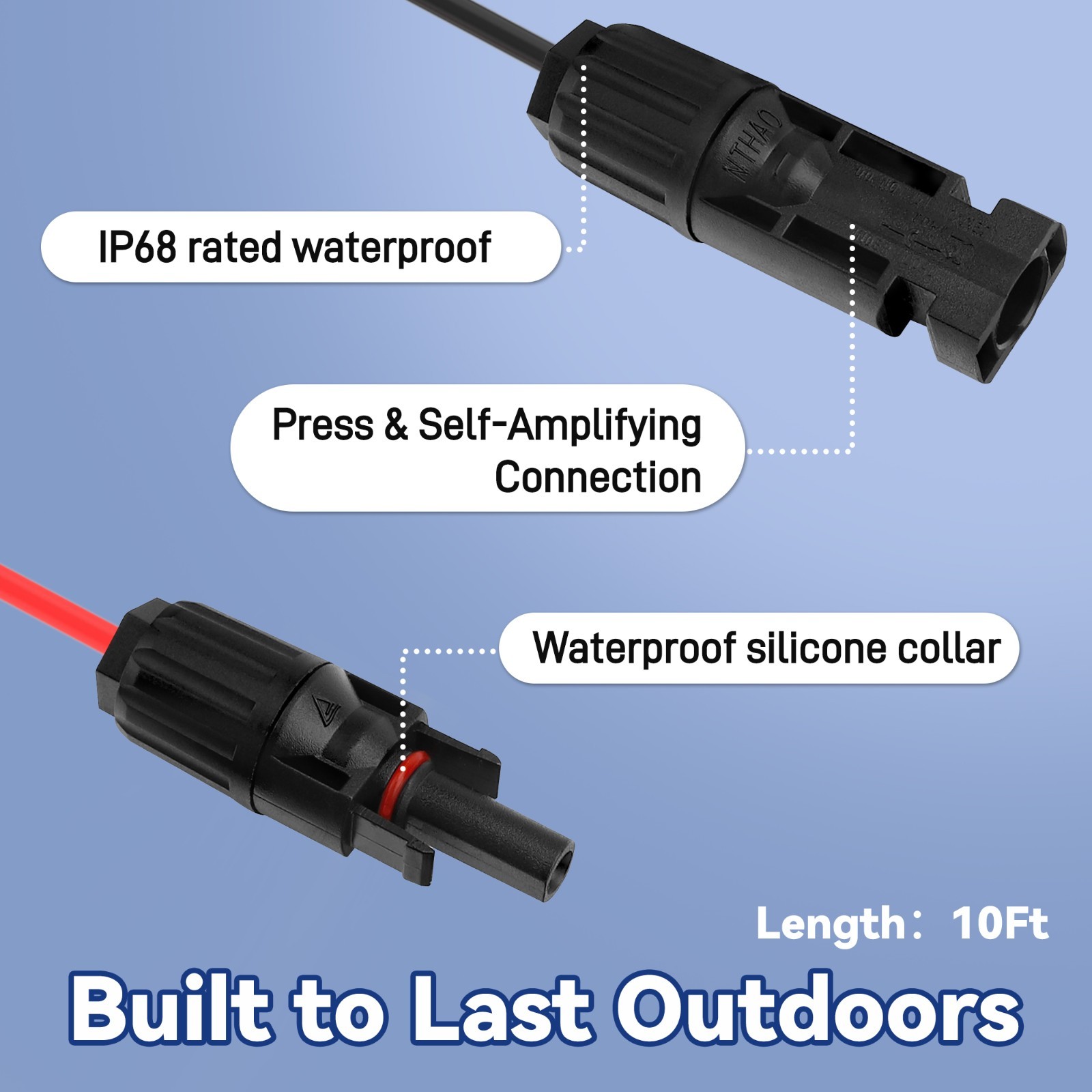 10FT Weatherproof Solar Extension Cable Connector for RV Campervan Boat,Van