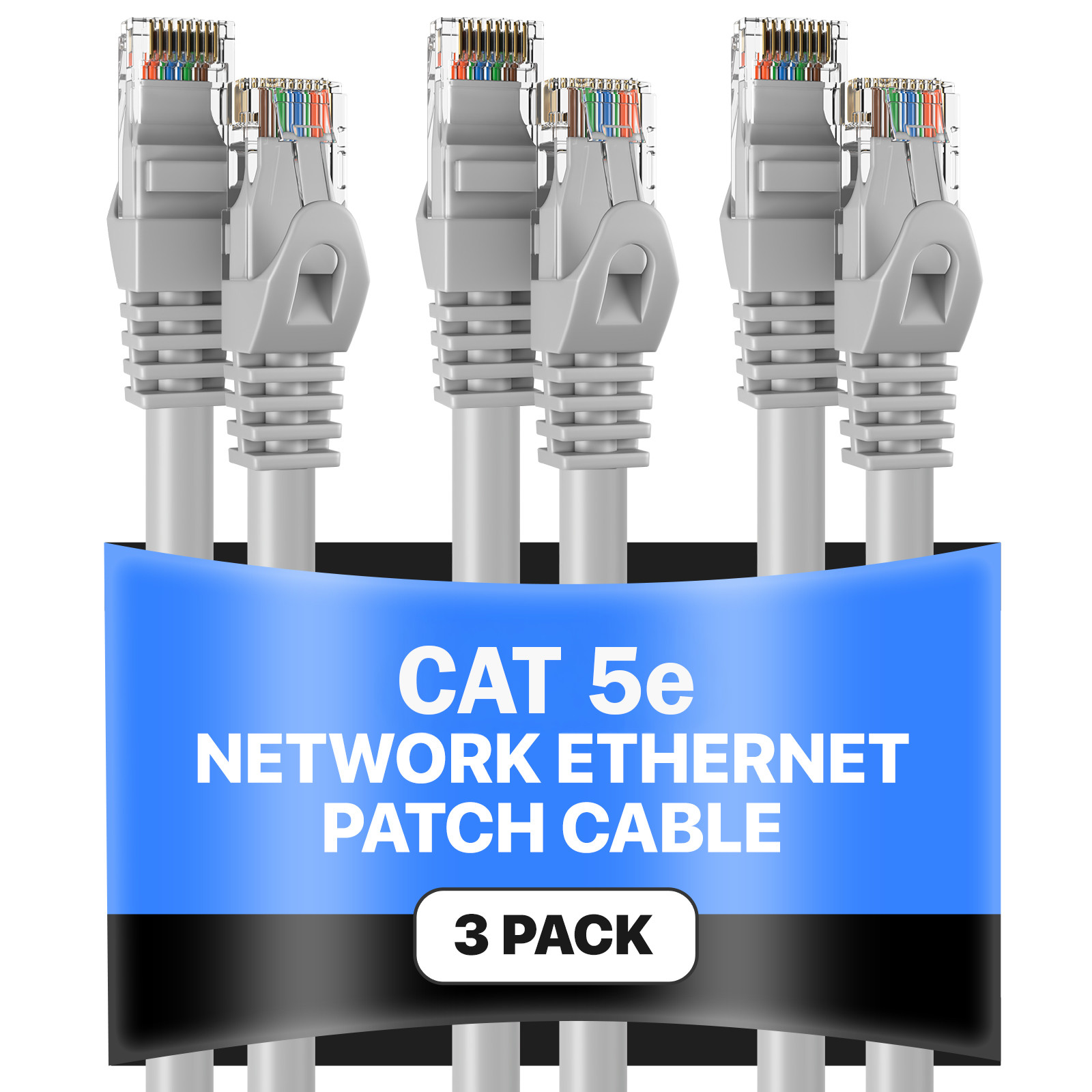3-Pack – CAT5e Ethernet Cable Gray RJ45 UTP LAN Patch Cord 1.5ft–200ft Lot