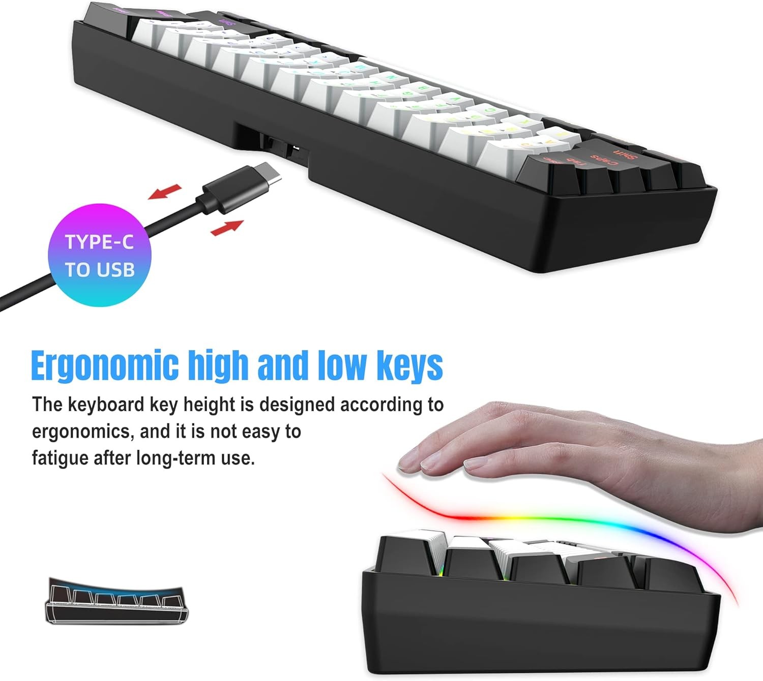 Snpurdiri 2.4G Wireless Mini 60% Gaming Keyboard & Mouse Combo RGB Backlit