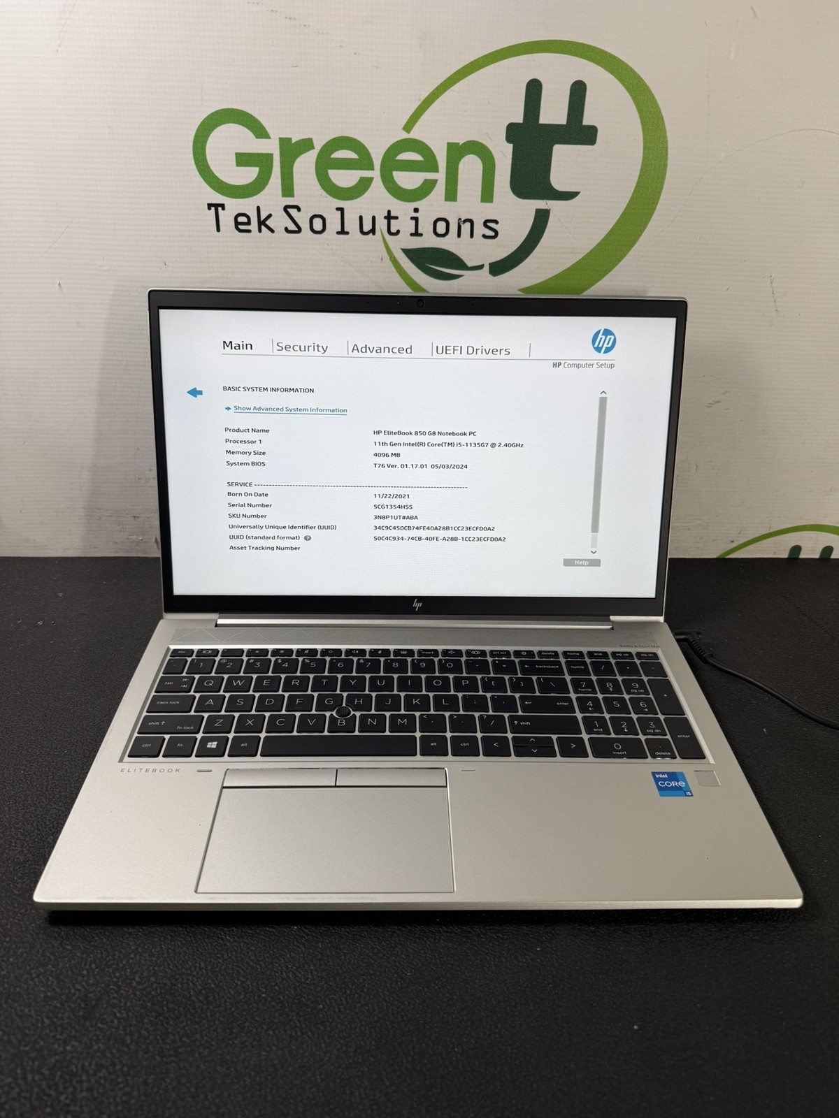 HP EliteBook 850 G8 i5-1135G7 2.4GHz 4GB DDR4 Laptop NO SSD NO BATTERY – READ