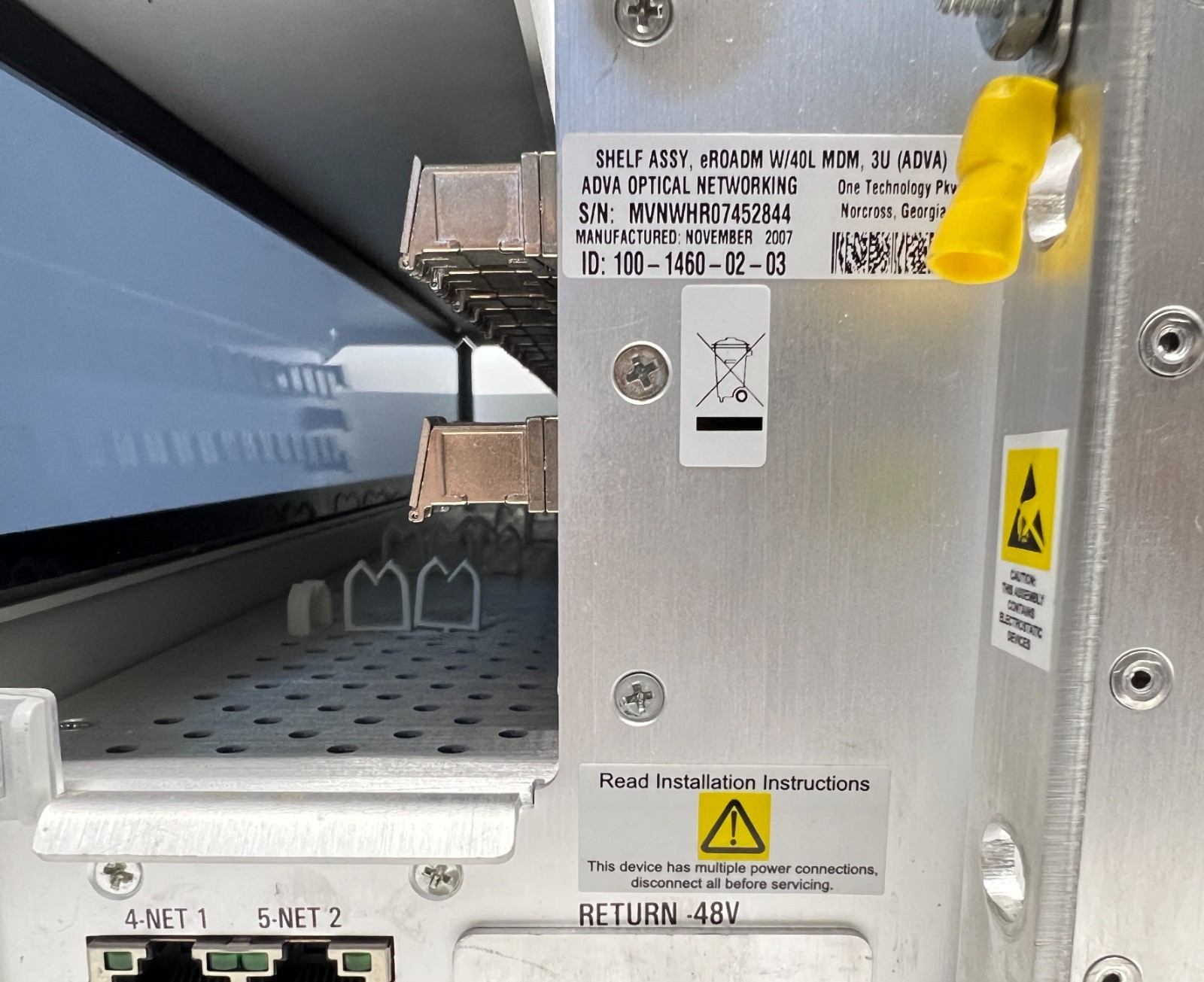 ADVA MOVAZ OPTICAL eROADM Shelf Assembly 100-1460-02 w/40L MDM 3U 200-3370-02C