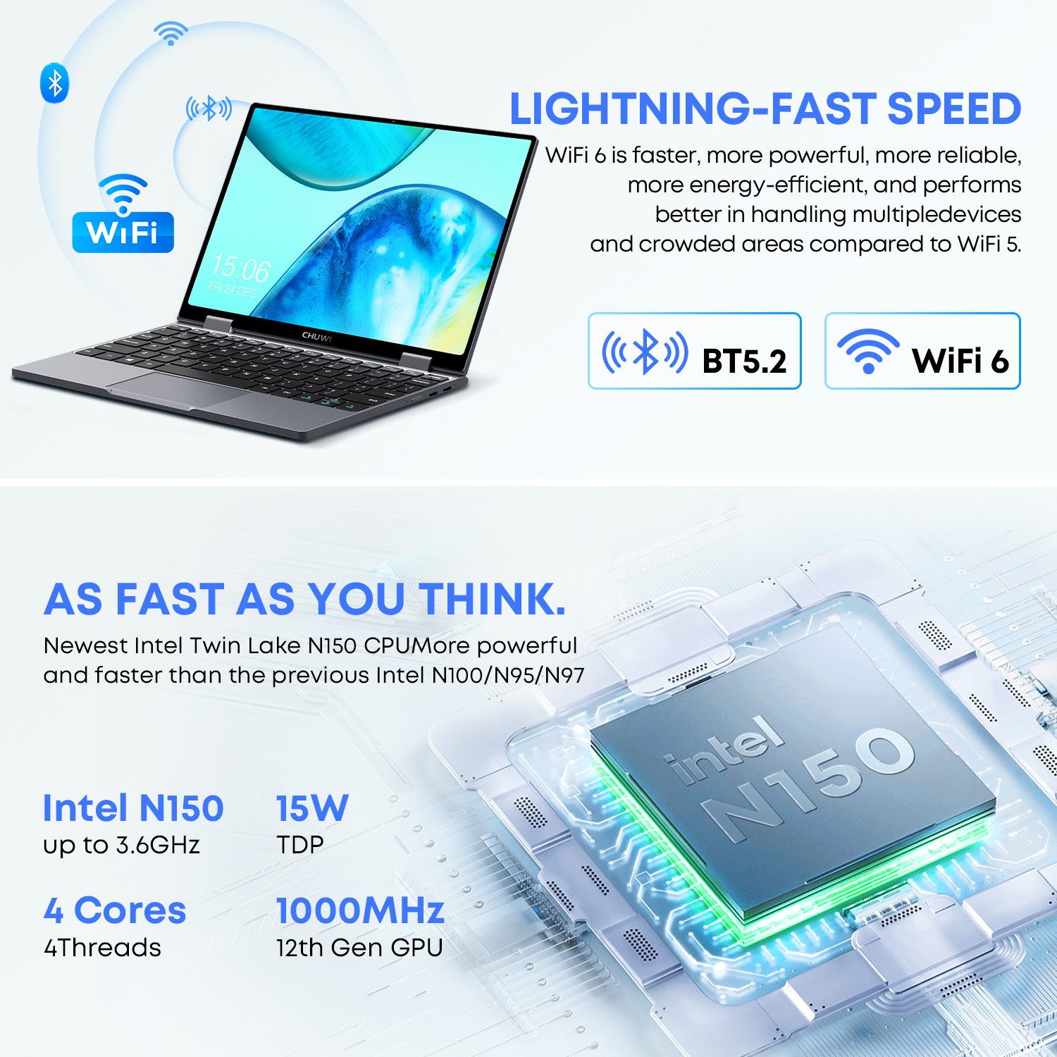 CHUWI MiniBook X 2-in-1: 10.5″ FHD Touchscreen 16GB/512GB Intel N150 Windows 11