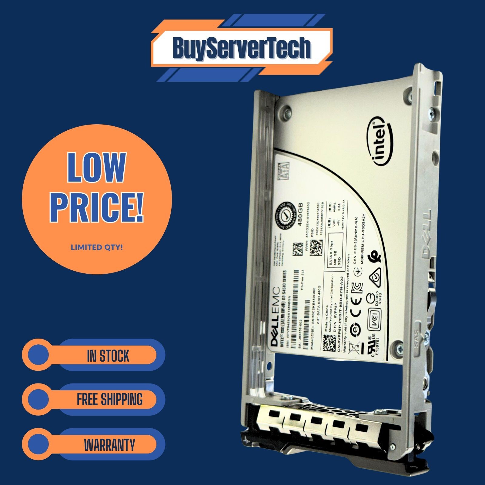 Dell 480GB 2.5″ SATA 6Gb/s SSD VPP5P 0VPP5P SSDSC2KB480G8R Read Intensive SSD