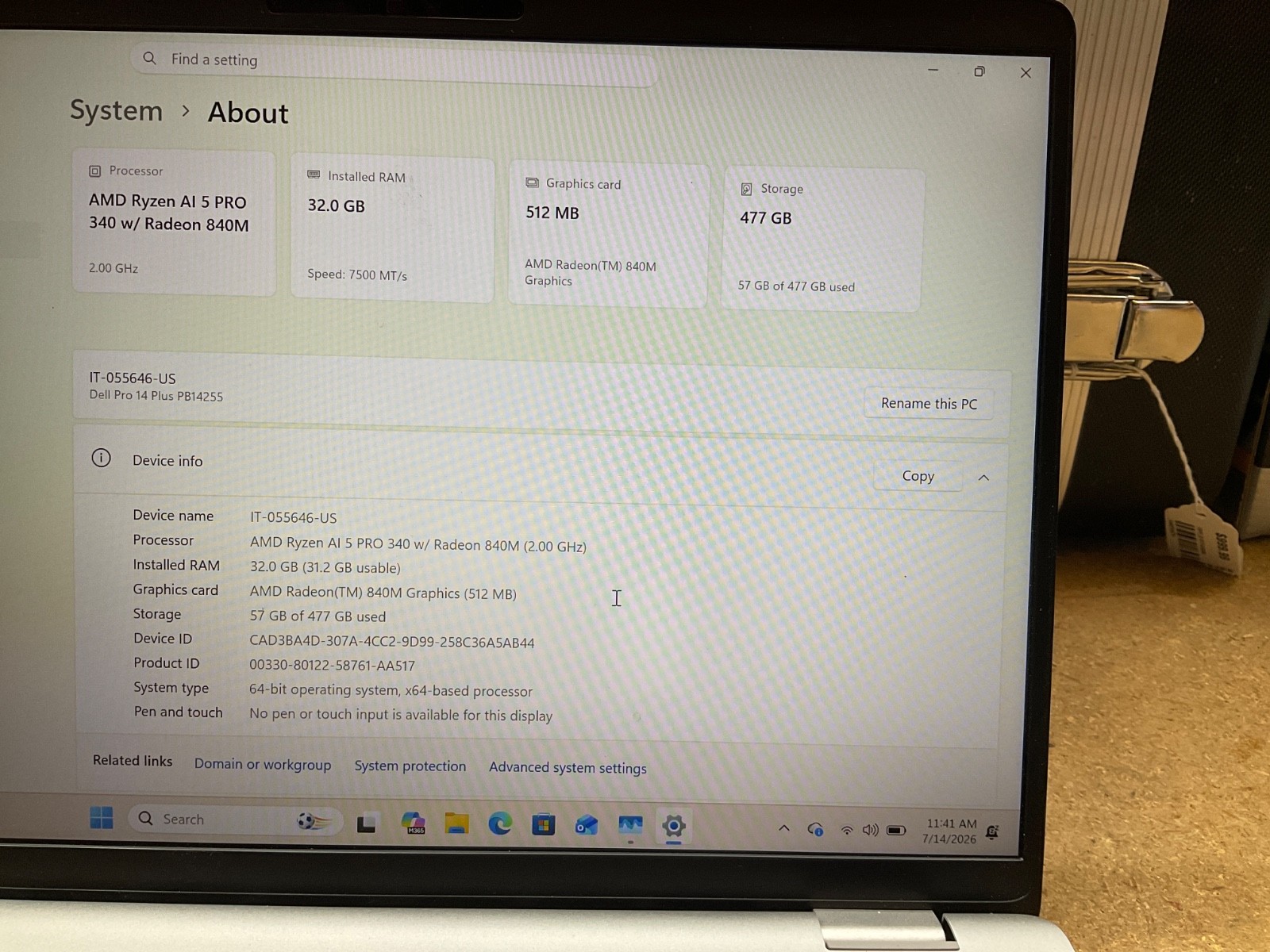Dell Pro 14 Plus Ryzen PRO 5 512GB/32GB RAM/2GHz/4.9GHz