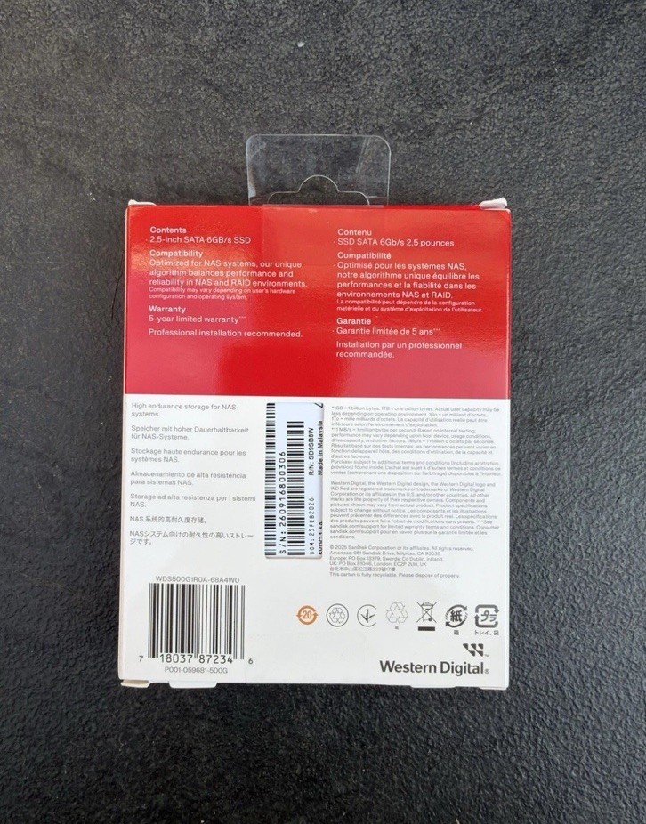 WD Red SA500 NAS SATA SSD 2.5”/7mm Cased – 500GB – WDS500G1R0A-68A4W0