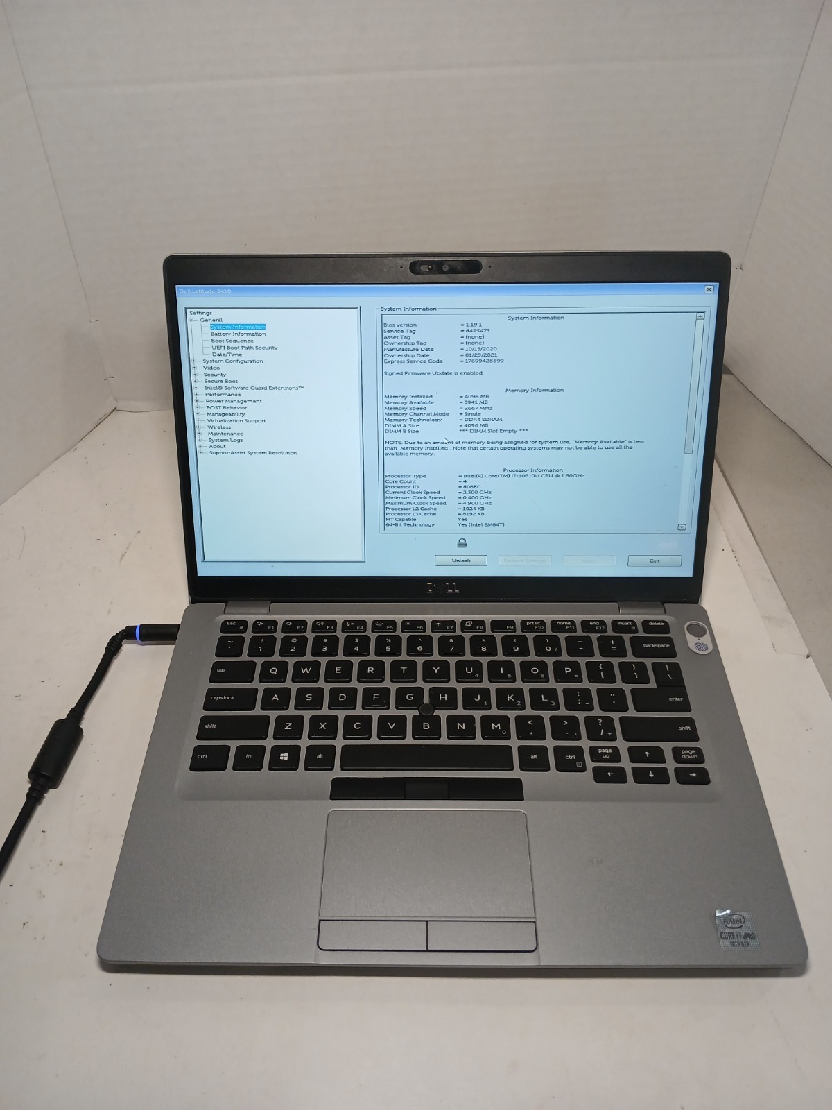 Dell Latitude 5410 14″ Laptop i7-10610U 4GB No SSD/OS! BIOS PW!! #97