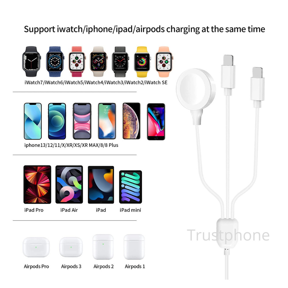 3 in 1 Magnetic USB Charging Cable For Apple iPhone Watch Series 1 2 3 4 Charger