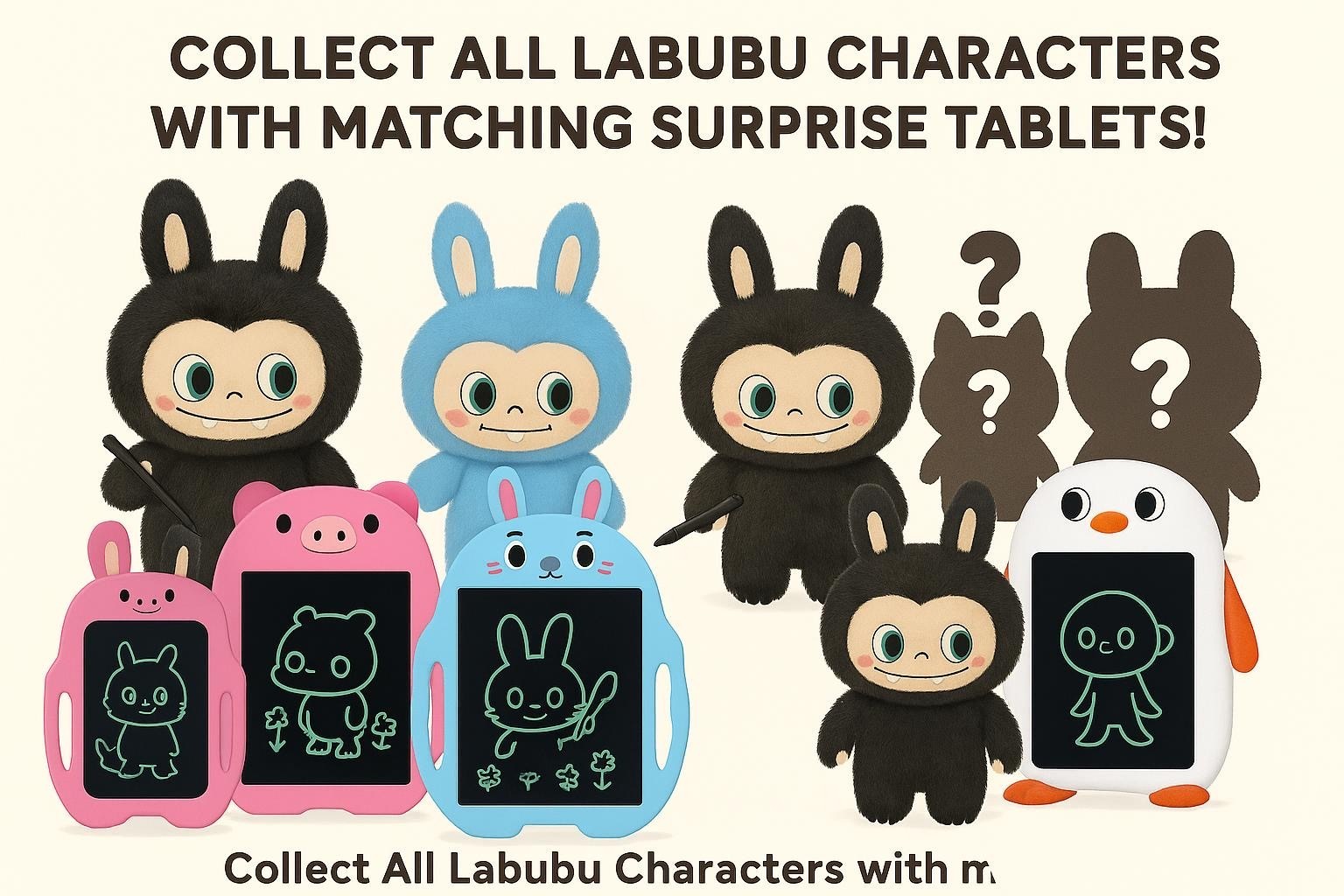 Kids LCD Drawing Tablet with Plush Doll- Random Color and Style Chosen