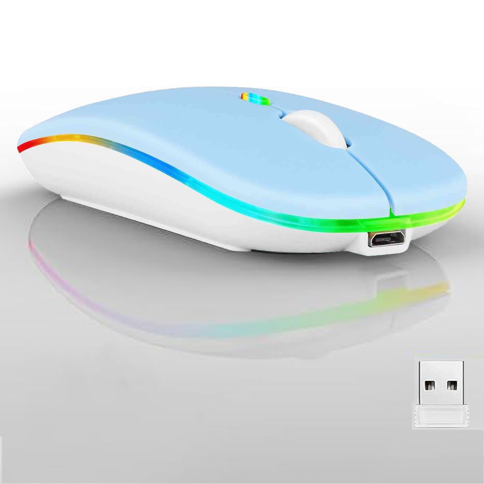 Wireless Bluetooth Mouse,LED Dual Mode Rechargeable Silent Slim Laptop Mouse,…