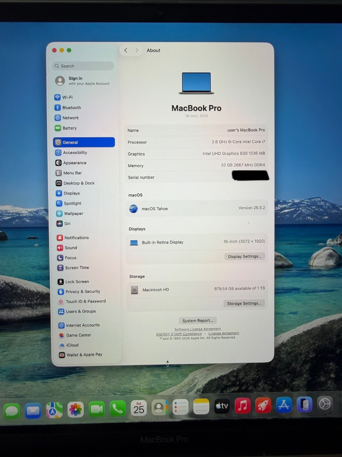 MacBook Pro 16 Touch Bar Space Gray 2019 i7 32GB RAM 1TB SSD macOS Tahoe