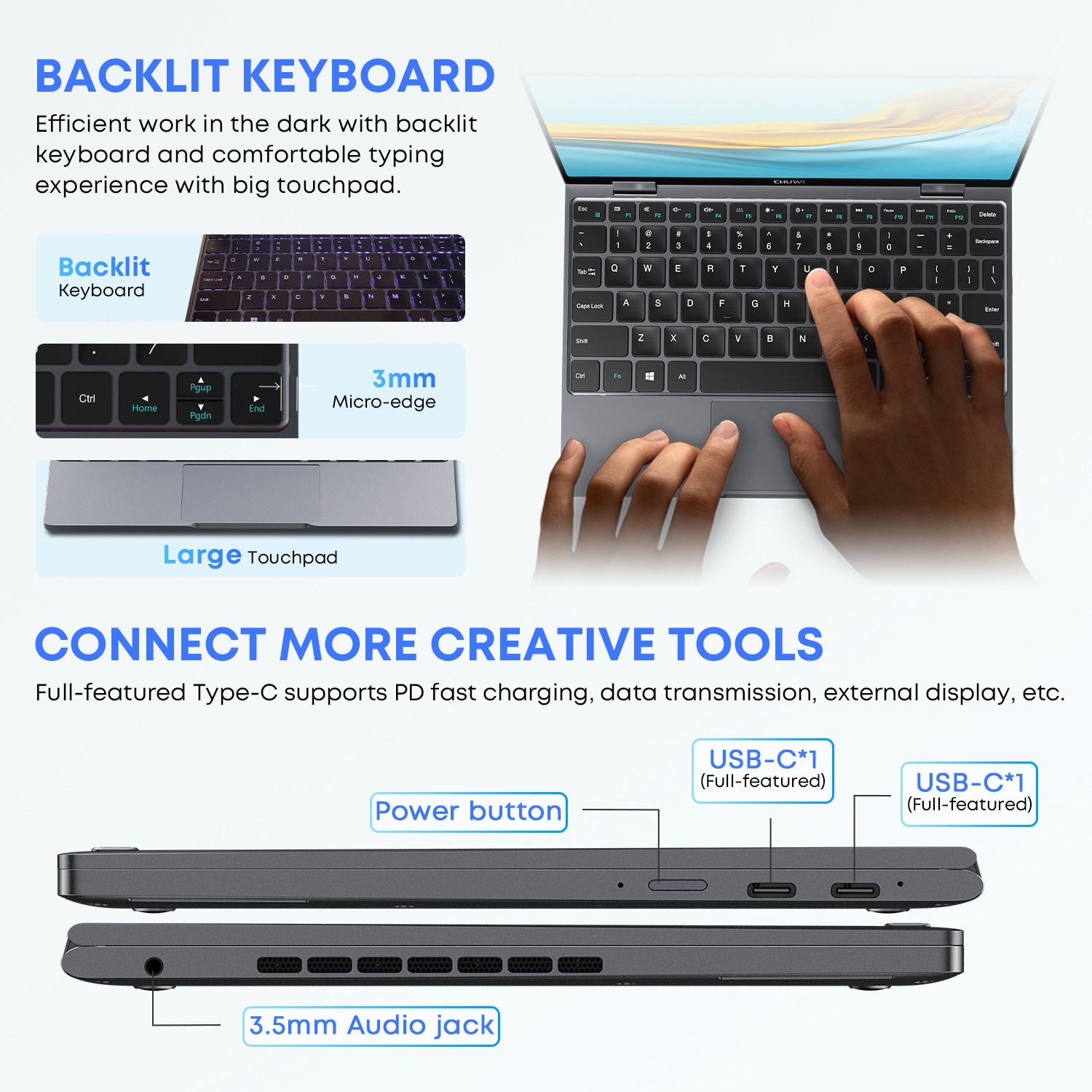 CHUWI MiniBook X 2-in-1: 10.5″ FHD Touchscreen 16GB/512GB Intel N150 Windows 11