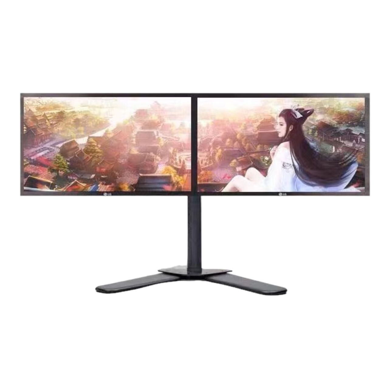 Dual 22″ Large Major Brand LCD Widescreen Monitor 1080p FHD W/ Stand cables