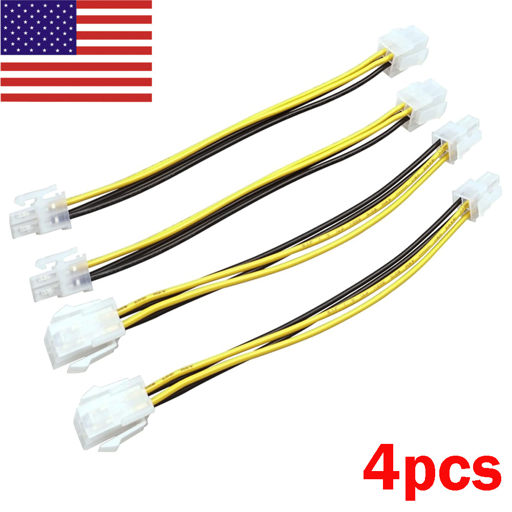 4 Pin P4 ATX 12v Male to Female Extension CPU Motherboard Power Supply Cable 4pc