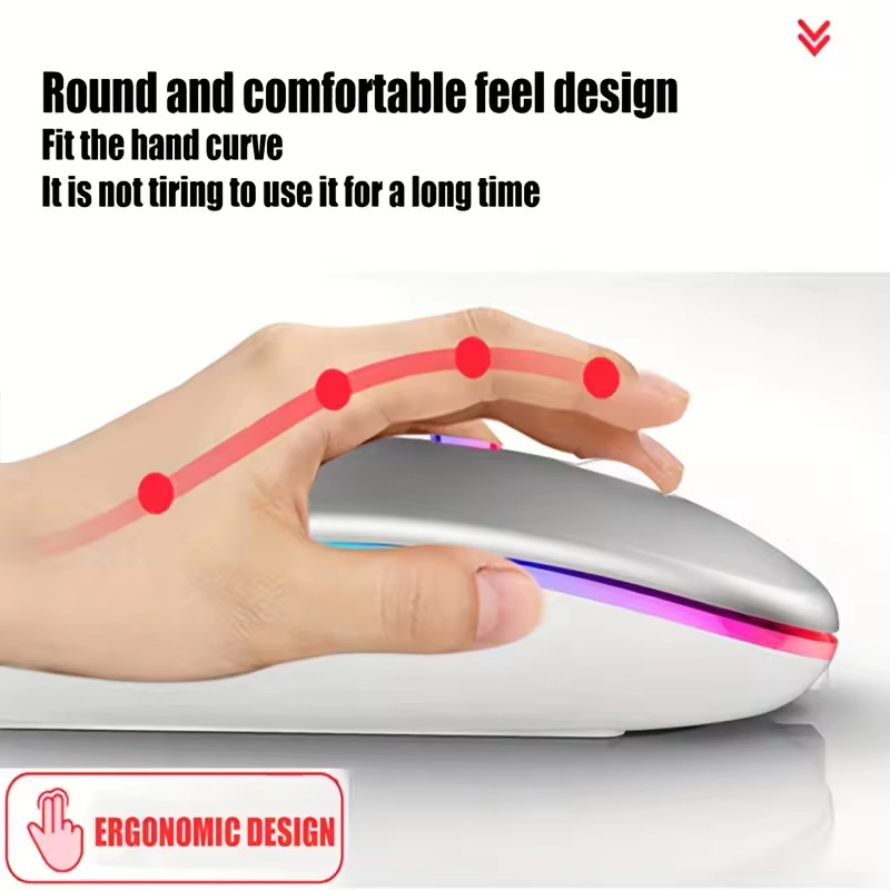 Rechargeable Wireless Mouse Bluetooth 2.4G RGB Silent Ergonomic for PC