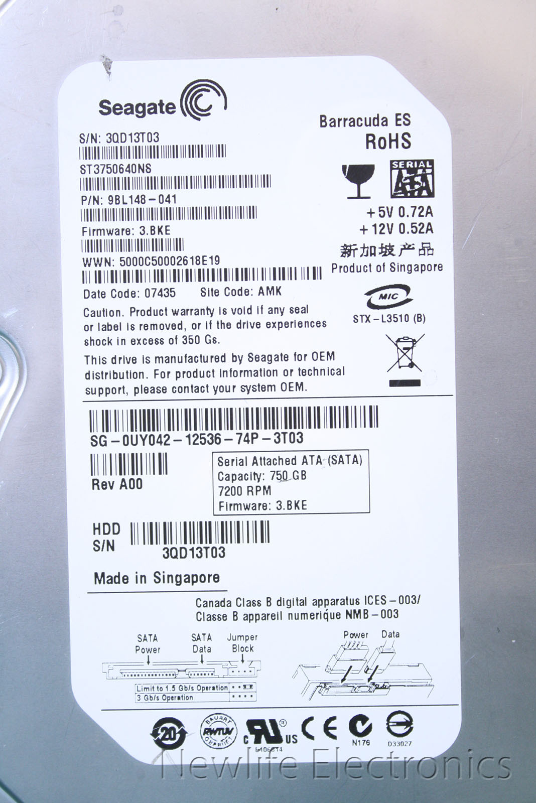 HP ST3750640NS 750GB 7,200 RPM 3.5 in. SATA HDD
