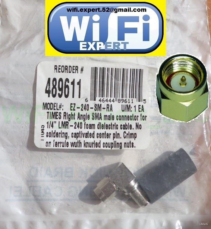 TIMES® EZ-240-SM-RA SMA Male Right Angle PLUG Crimp Connector for LMR240 USA