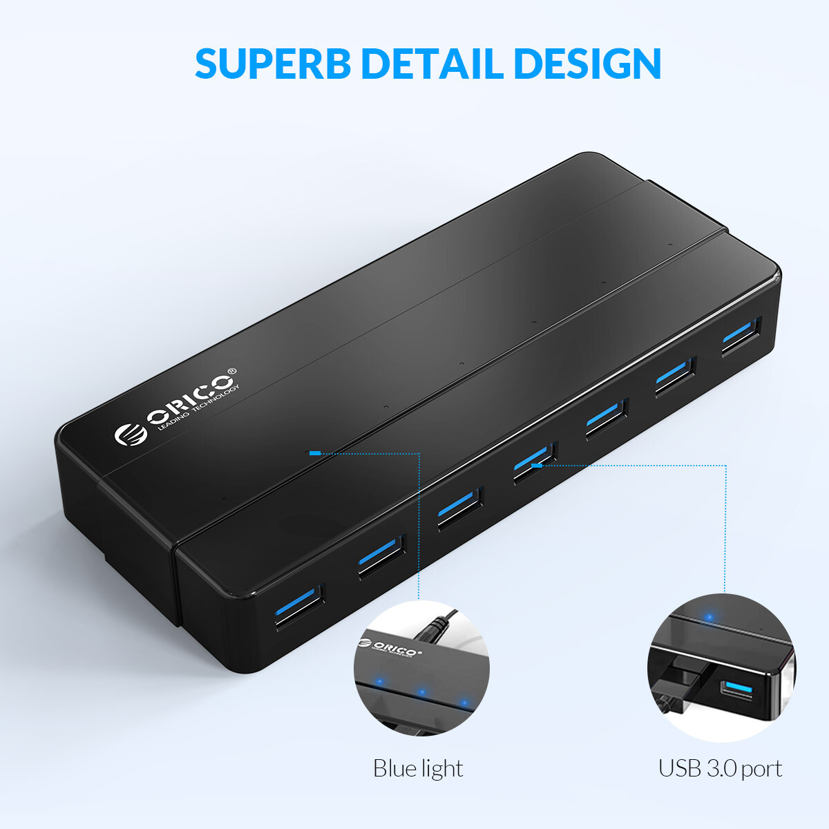 ORICO USB3.0 HUB w/ Power Adapter USB Splitter OTG Adapter for Desktop Laptop PC